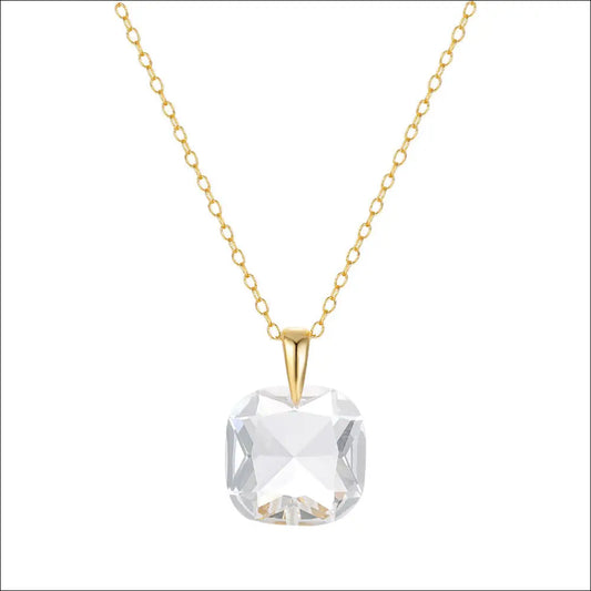 Guldfärgad Silverhalsband med Klar Kristall - Guld-genomskinlig vit / 30 gr / 925 silver - Kedjehalsband hänge