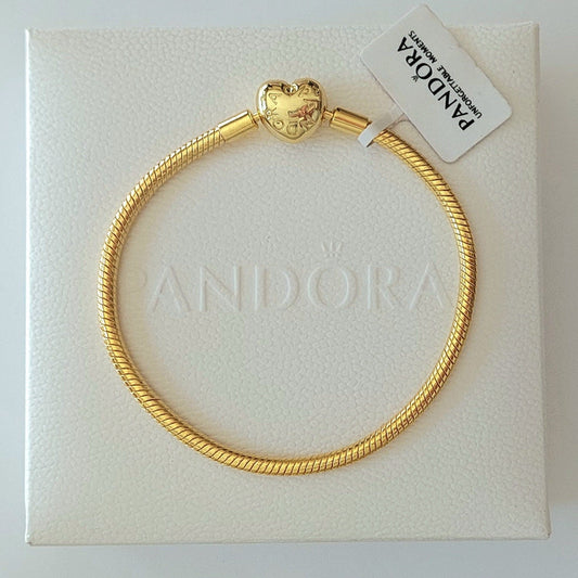 Pandora Moments Armband – Hjärtlås Guld Snake Chain 563050C00