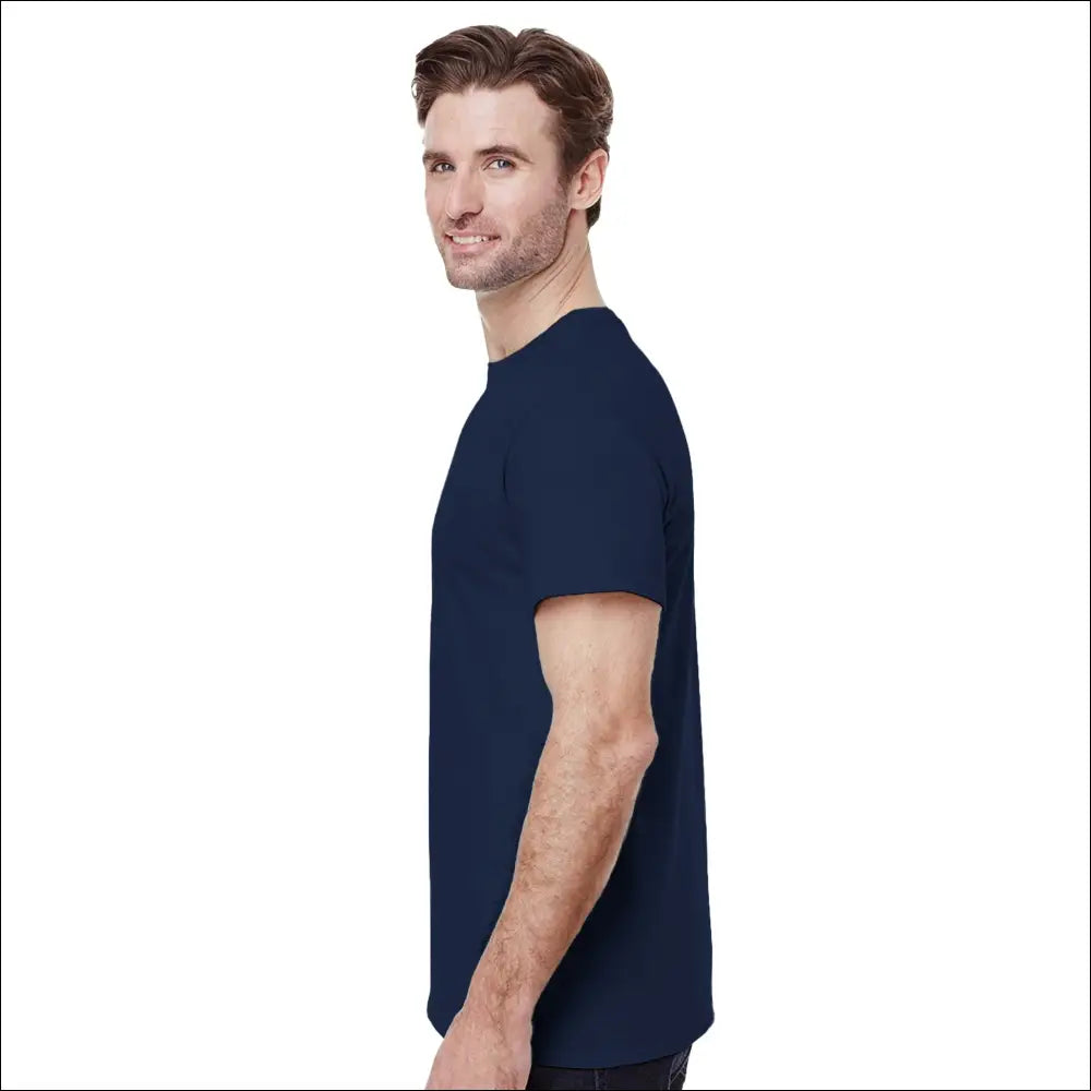 Marinblå T-shirt med evolution och gammal gubbe grafik - Print Material