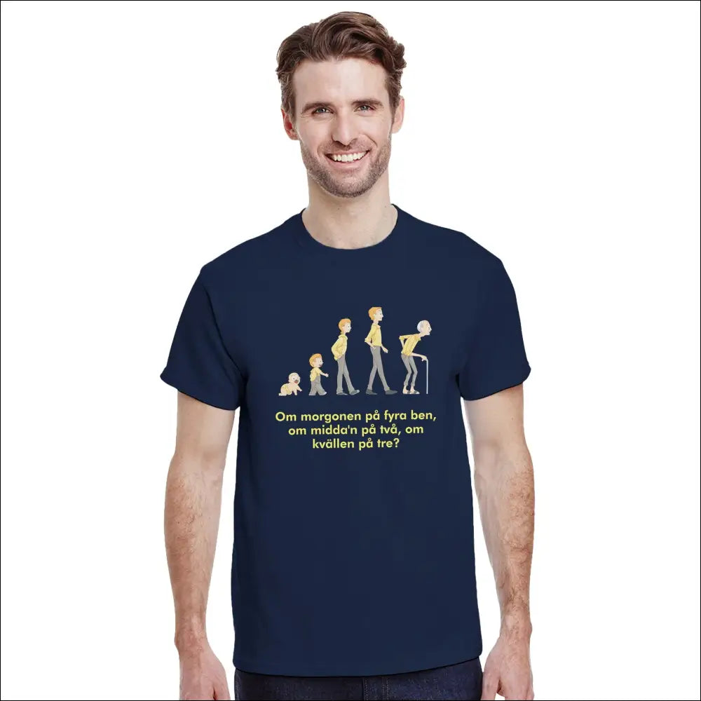 Marinblå T-shirt med evolution och gammal gubbe grafik - Print Material