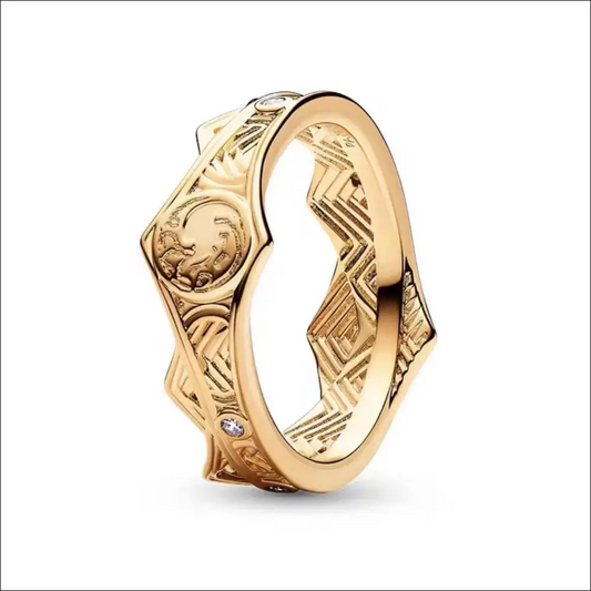 Pandora Game of Thrones House of the Dragon crown ring with intricate design and gold plating.