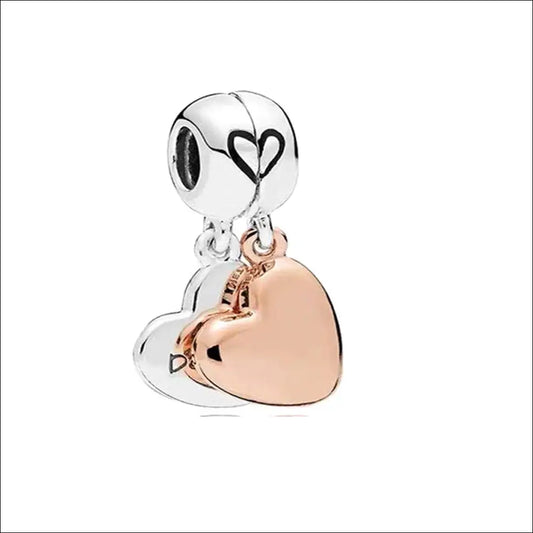 Pandora Mother & Daughter Love Heart Dangle Charm in sterling silver and Pandora Rose.