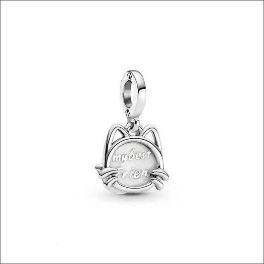 Pandora Pet Cat Charm s925 with 'my best friend' engraving, silver cat-shaped design, elegant charm for pet lovers.