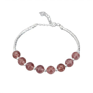 S925 Sterling Silver Jordgubbskvarts Pärlor Armband - silver-jordgubbskvarts / 925 silver och kvarts - Silveramband