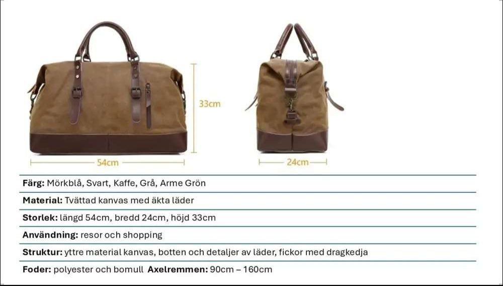 Slitstark Duffel Väska i Kanvas och Läder 45 L - mutual