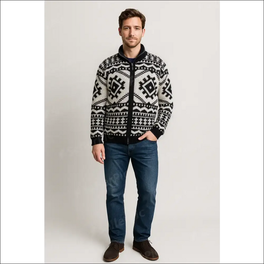 Herrkofta med nordisk stil, polokrage och dragkedja, perfekt för avslappnade tillfällen.