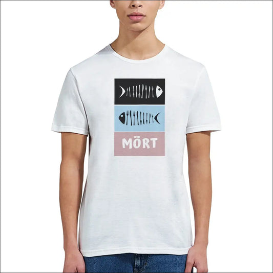 Grafiskt designad t-shirt med fiskskelettmotiv - solid bomull - S - Print Material