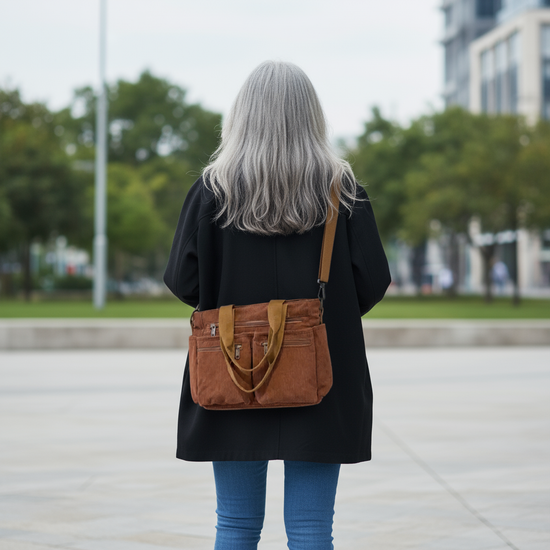 Manchester Väska med fickor – mintgrön och brun canvas