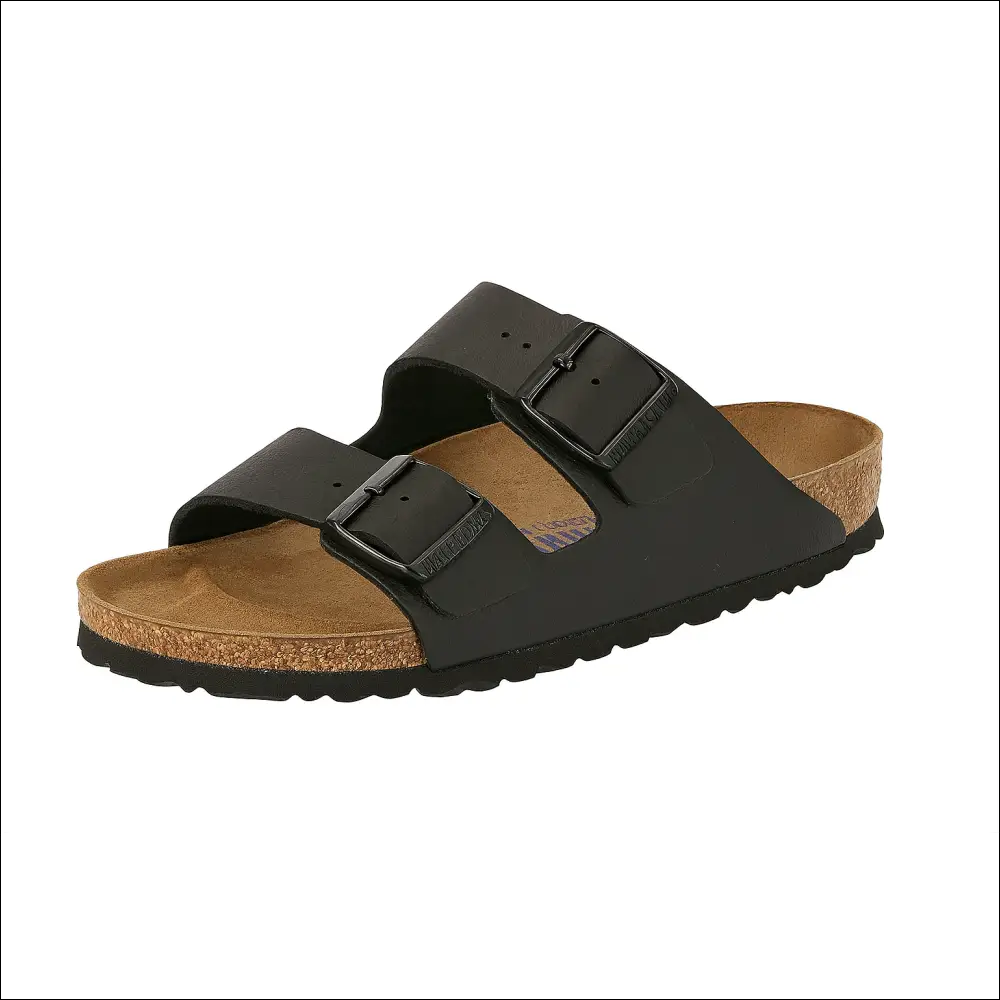 Birkenstock Arizona Svart BirkoFlor small soft footbed sandals with adjustable straps and cork sole.