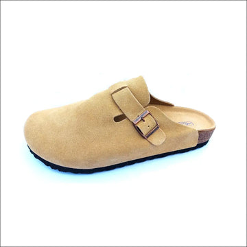 Birkenstock Boston Latte Cream Slippers - eleganta damtofflor i beige mocka med bälte.