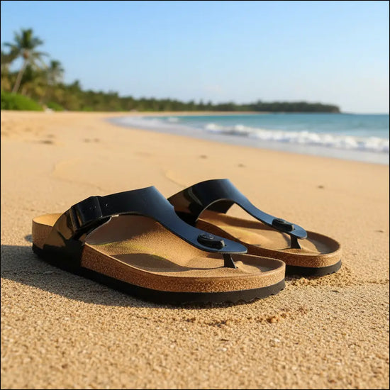 Birkenstock Gizeh Svart Spegel med T-rem och Ergonomisk Korksula - Sandaler