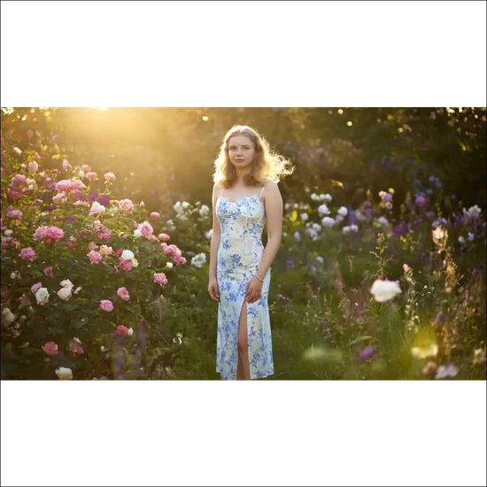 lommig Sommarklänning med Axelband, Slits & Spetskant – Satinlook