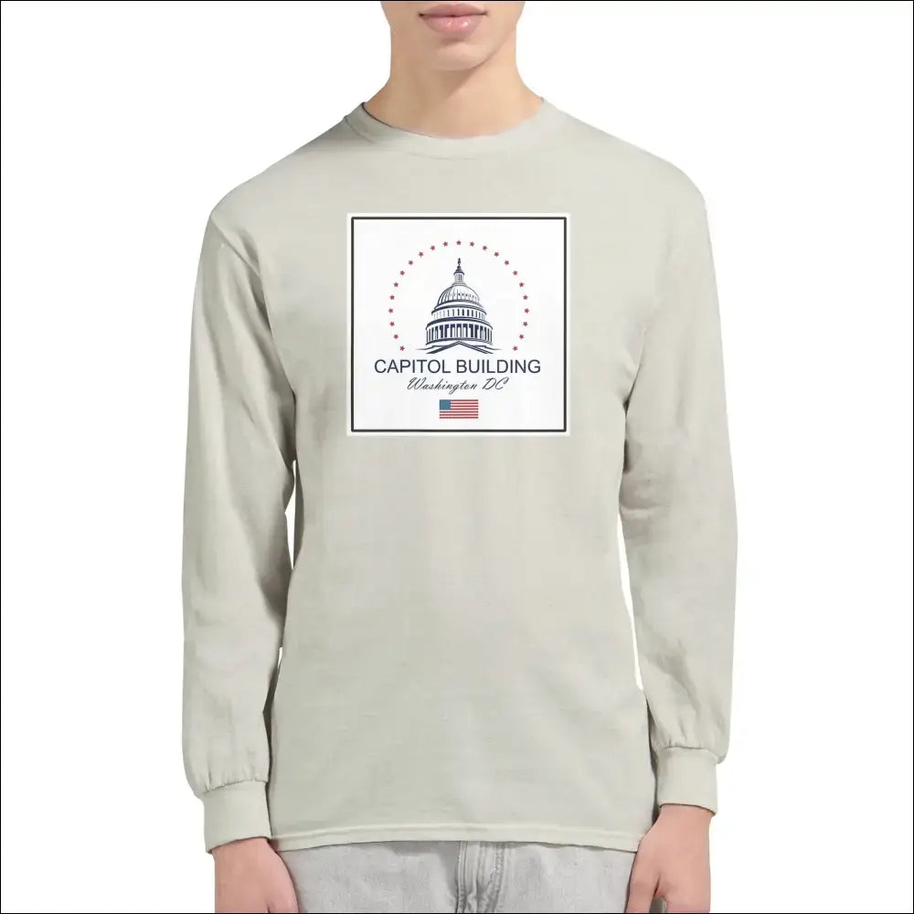 Capitol Edition – Långärmad T-shirt med Arkitektoniskt Tryck - S / Grå - Unisex långärmad t-shirt