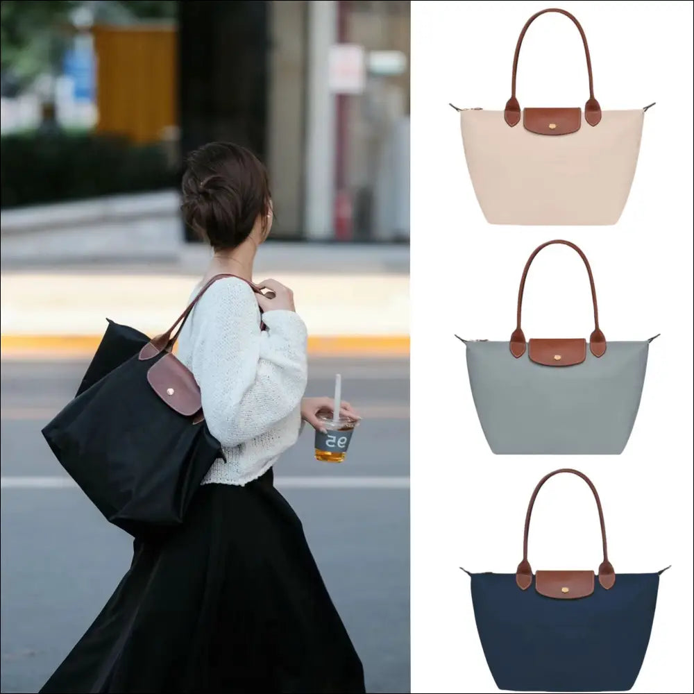 Large Longchamp Tote Le Pliage Original Navy Blue - Vikbar Resväska - Long Handle - resväska