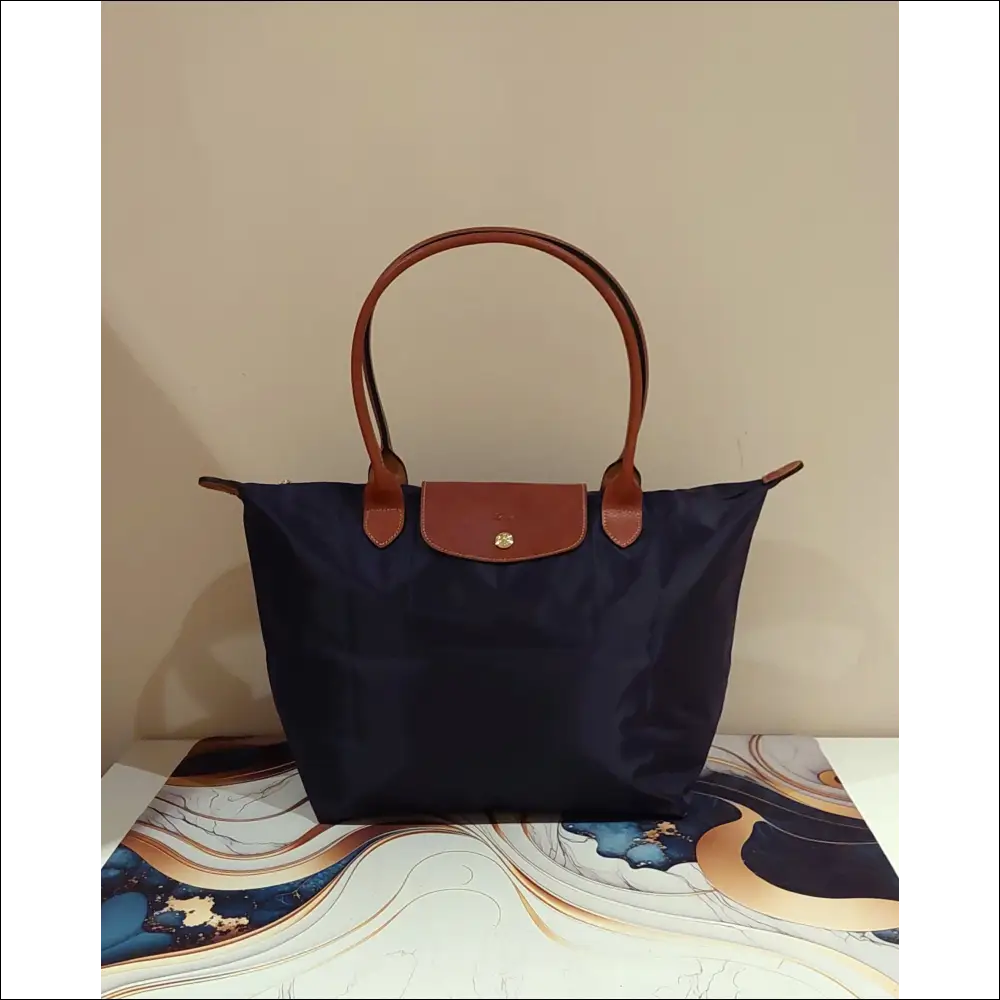 Large Longchamp Tote Le Pliage Original Navy Blue - Vikbar Resväska - Long Handle - resväska