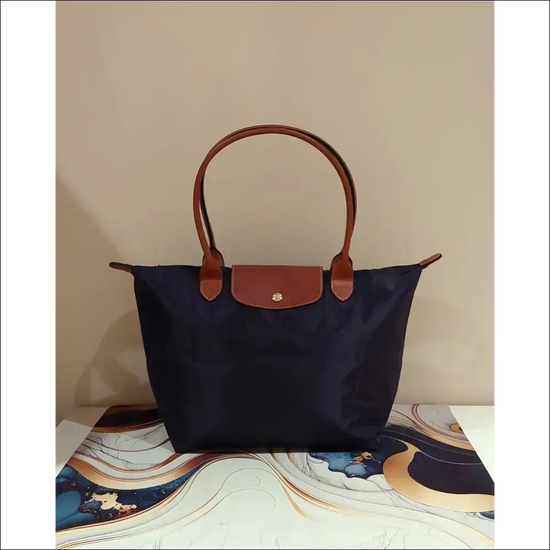 Large Longchamp Tote Pliage Original Navy Blue - Long Handle - Vikbar resväska