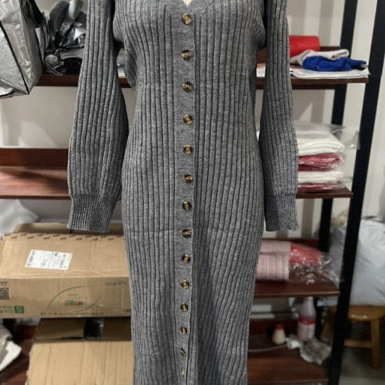 Stickad klänning kofta med ballongärmar för elegant kontorsstil - Grå cardigan / S - mutual