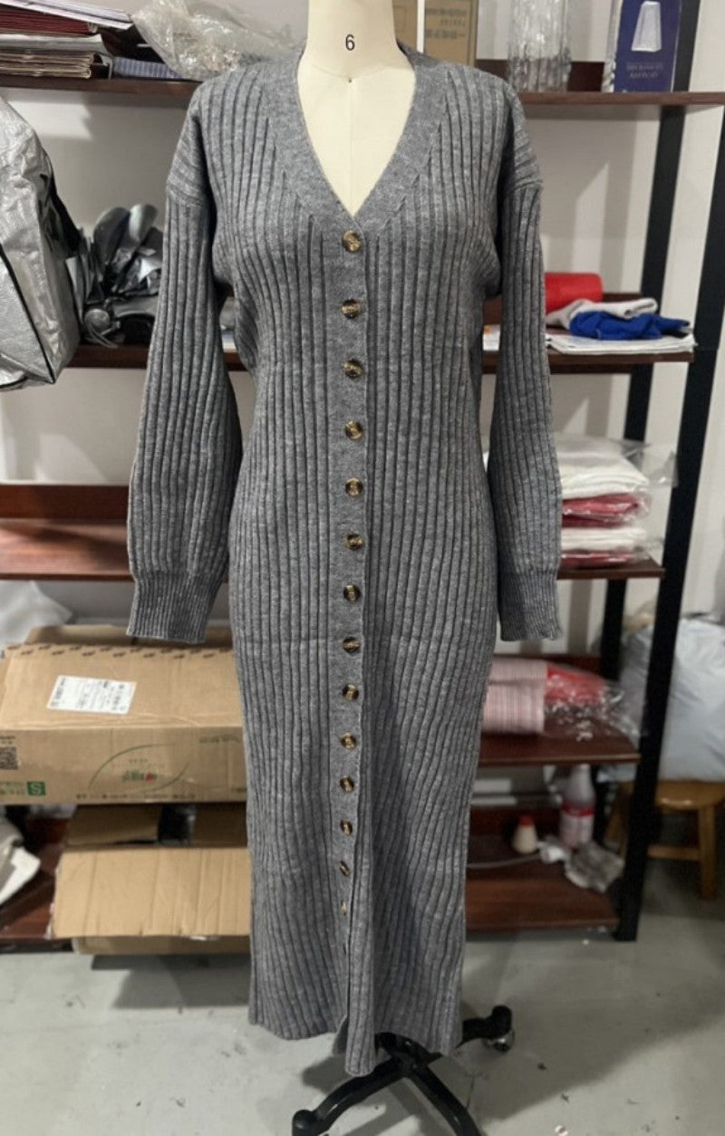 Stickad klänning kofta med ballongärmar för elegant kontorsstil - Grå cardigan / S - mutual