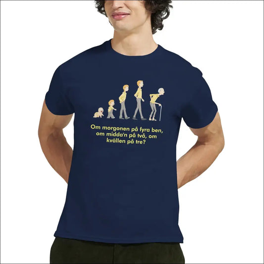 Marinblå T-shirt med evolution och gammal gubbe grafik - S - Print Material