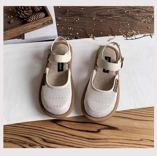Meshsandaler med rund form och linne-look för dam - Dam sandaler