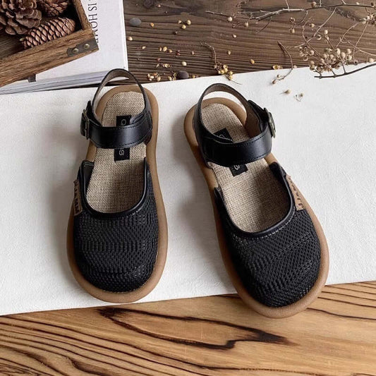 Meshsandaler med rund form och linne-look för dam - Dam sandaler