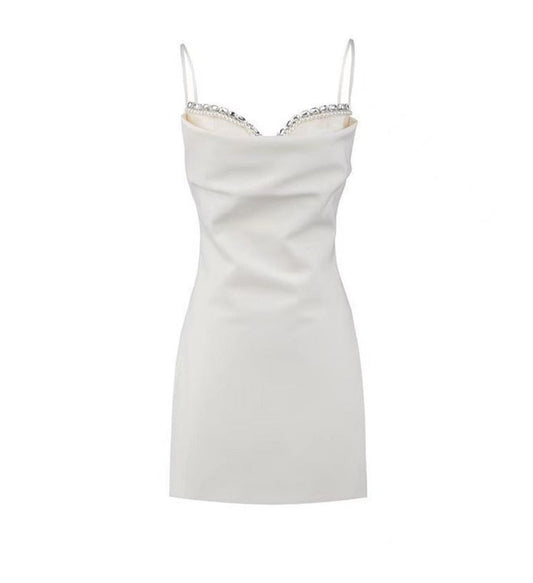 Pearl White Party Dress with Halterneck and Strapless Design