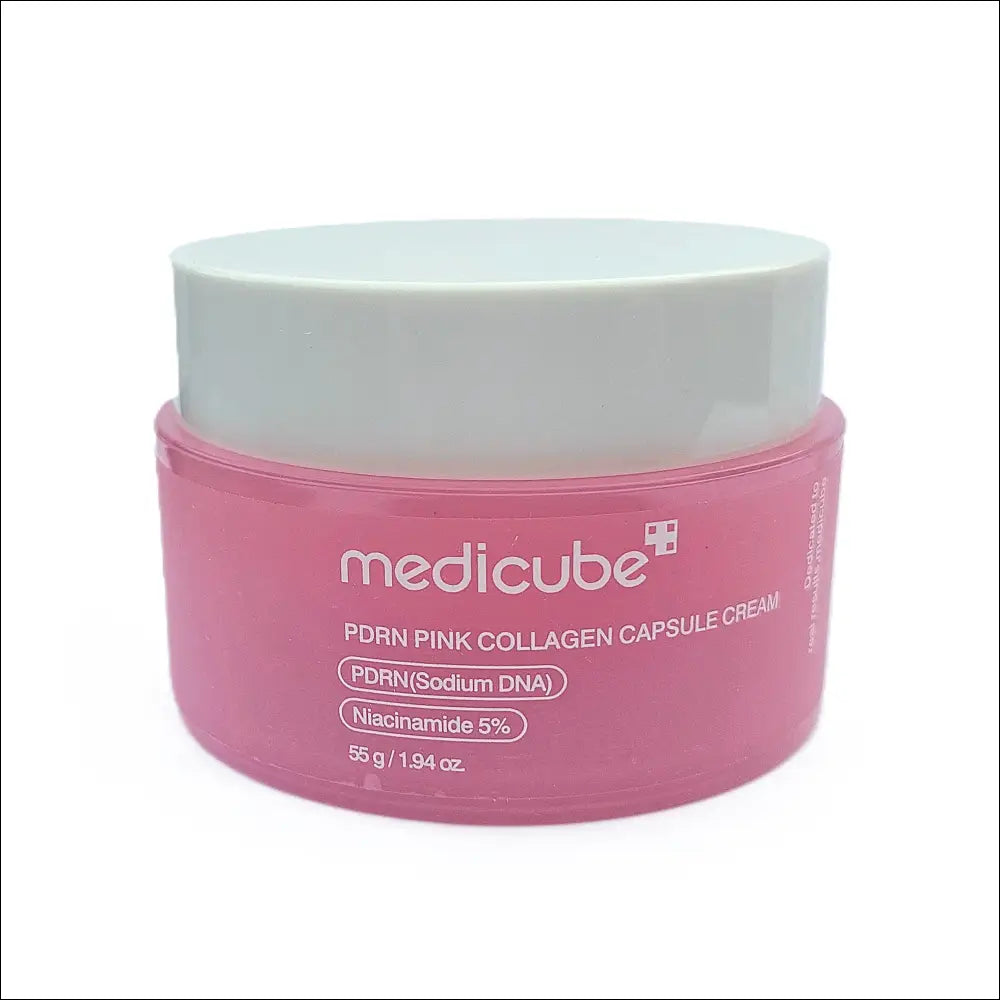 Medicube Collagen PDRN Pink Capsule Cream in a pink jar for nourishing and regenerating sensitive skin.