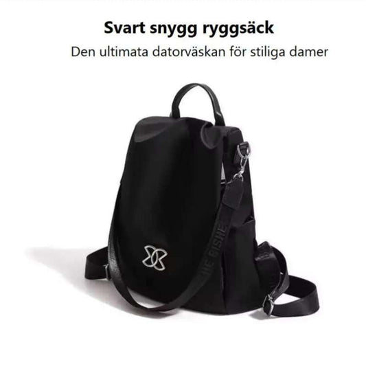 Snygg ryggsäck i taupefärgat oxford-tyg för damer - Svart - mutual