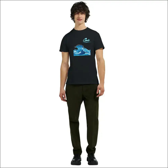 Stilren Vågor inspirerad Svart T-Shirt med Klassisk Design - Print Material