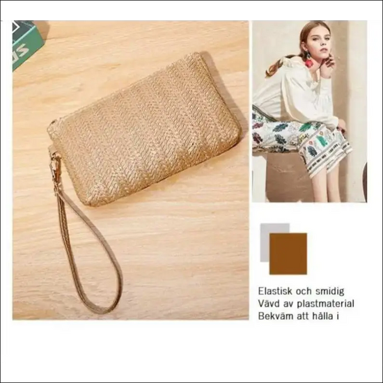 Stråväska med handledsrem för dam – liten lätt och stilren - Clutch