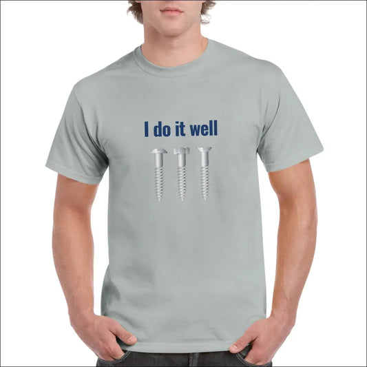 T-shirt för killar med skruvar och texten I do it well - Askfärg / S - Print Material