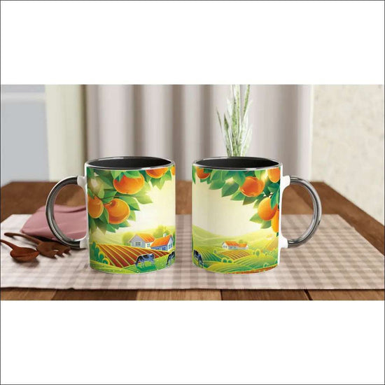 Unik Keramisk Mugg med Apelsin och Landskap – Fin Present - Print Material