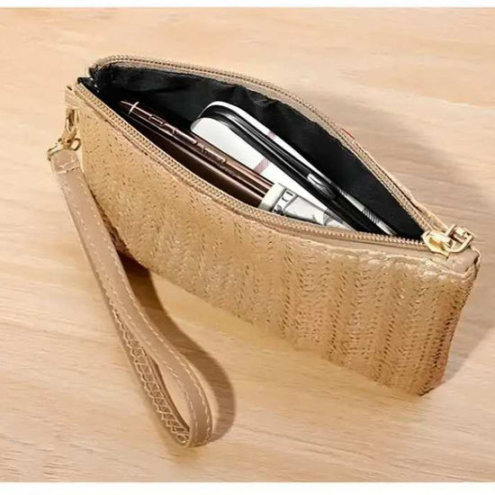 Stråväska med handledsrem för dam – liten lätt och stilren - Clutch