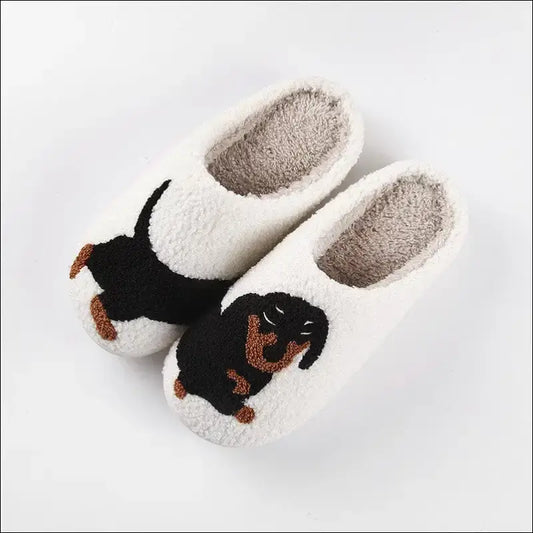 Vita tofflor med svarta hund tax mönster for en mysig look - Vit / 39-40 - mutual